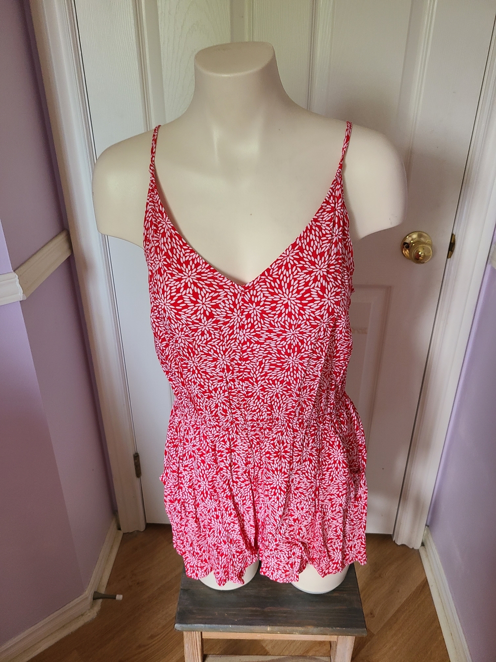H&M Red and White Petal-Print Romper